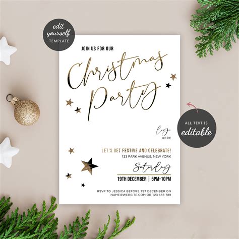 Christmas Party Invitation Template with Glitter