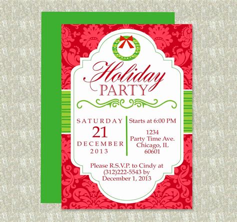 Christmas party invitation template with red and green colors and a classic design