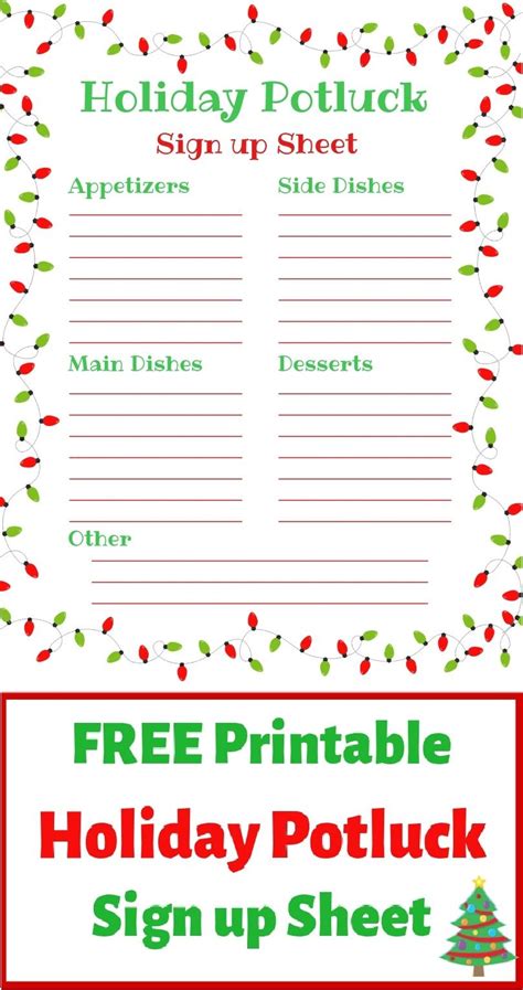 Christmas Potluck Sign Up Sheet Template Examples