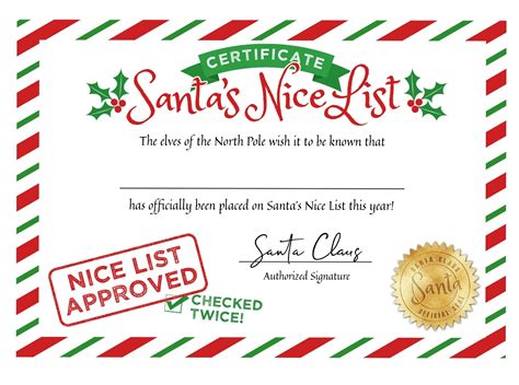 Christmas Santa Nice List Certificate