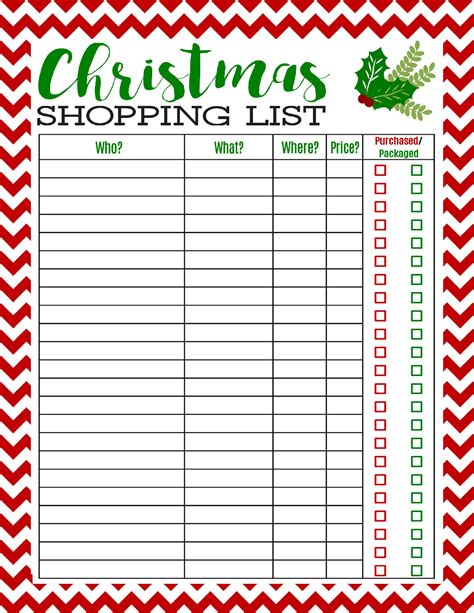 Christmas Shopping List Template