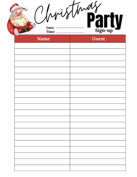 Christmas Sign Up Sheet Templates