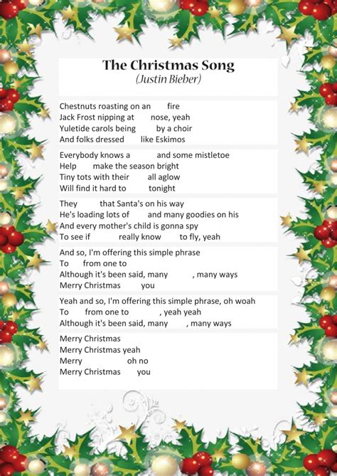 A printable version of Christmas song lyrics