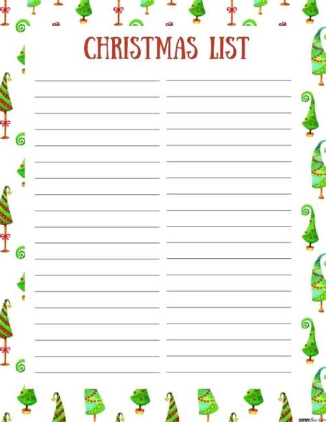 Christmas Tree Christmas List Template