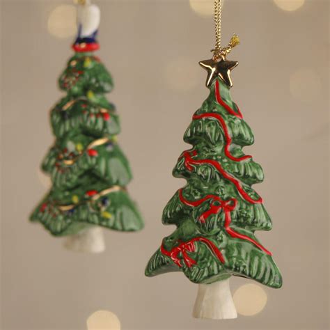 Ceramic figurine ornaments on a Christmas tree