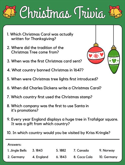 Christmas Trivia Questions and Answers Printable for Free