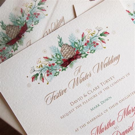 Christmas Wedding Invitation Etiquette with Snowflakes and Ribbons