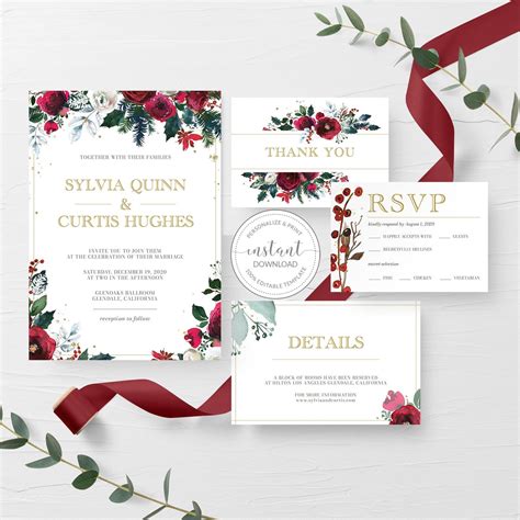 Christmas Wedding Invitation Wording Examples with Snowflakes and Bells