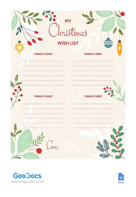 Christmas Wish List Google Doc Template