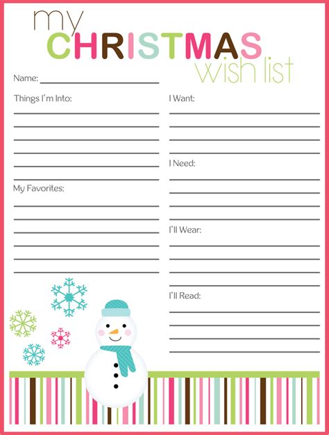 Christmas Wish List Template Printable