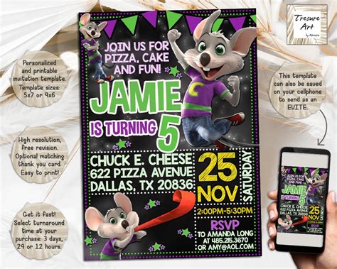 Chuck E. Cheese's Invitation Template 1