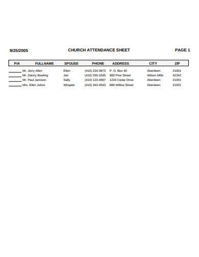 Church Attendance Record Template