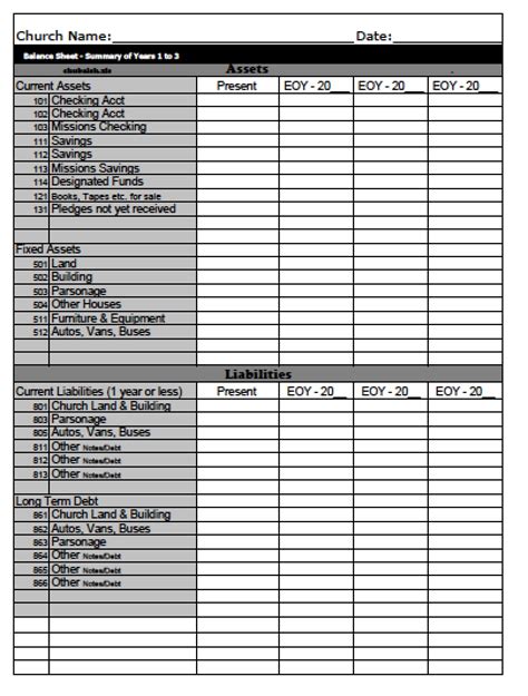 Church Balance Sheet Excel Template