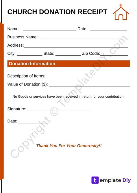 Church Donation Receipt Template Printable