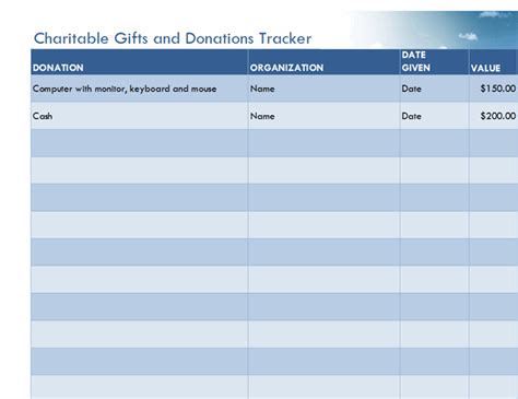 Church donation tracking template