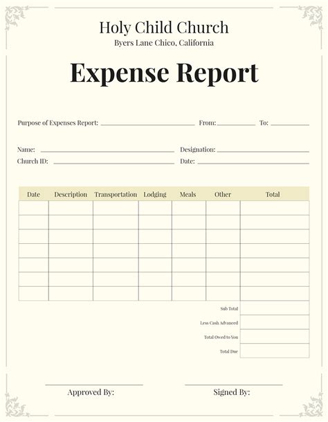 Church Expense Tracking Template Example