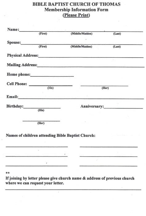 Church Member Information Template