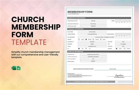 Church Member Information Template in Excel