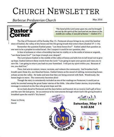 Church Newsletter Templates for PDF