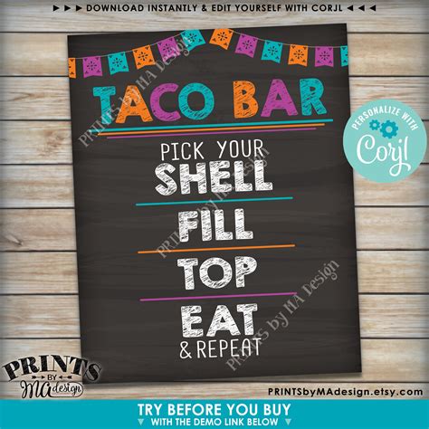 Taco bar signs for Cinco de Mayo