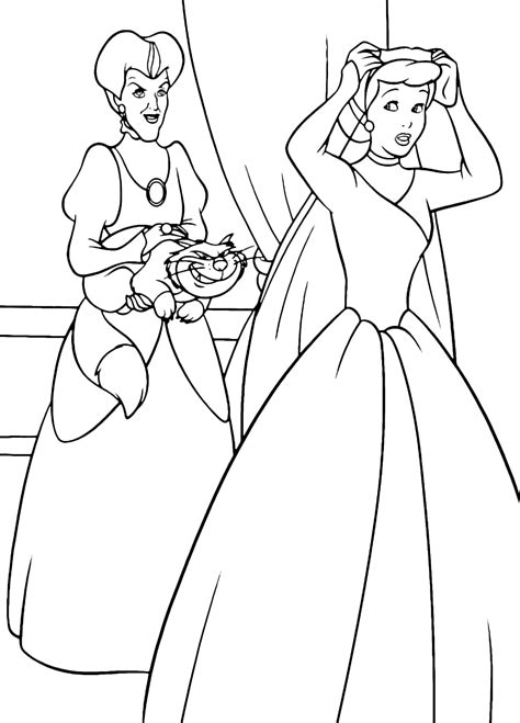 Cinderella coloring pages for kids with evil stepmother