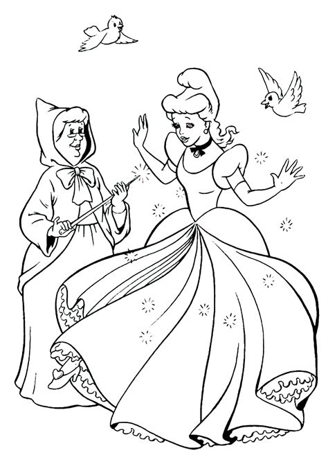 Cinderella coloring pages for kids with fairy godmother