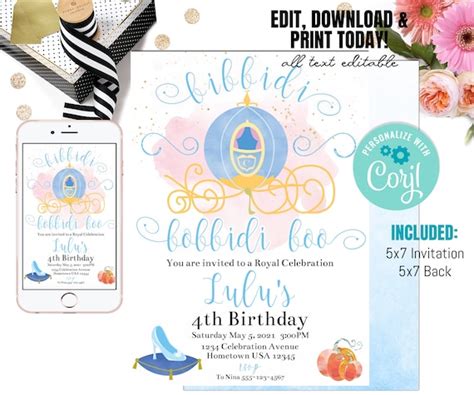 A Cinderella's coach invitation template with a fairytale design