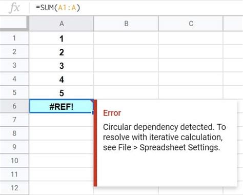 Circular Reference Error in Google Sheets