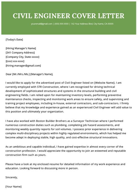 Civil Engineer Cover Letter Template