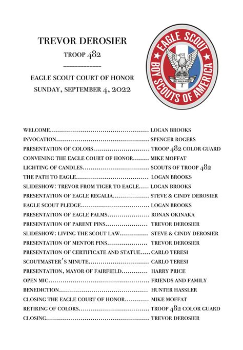 Classic and Traditional Eagle Scout Court of Honor Program Template