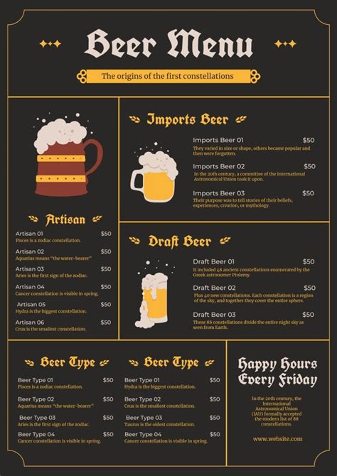 Classic Beer Menu Template in Word