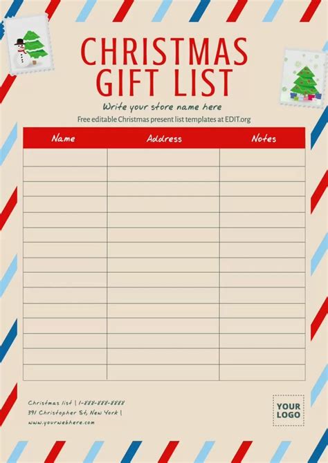 A simple and classic Christmas list template