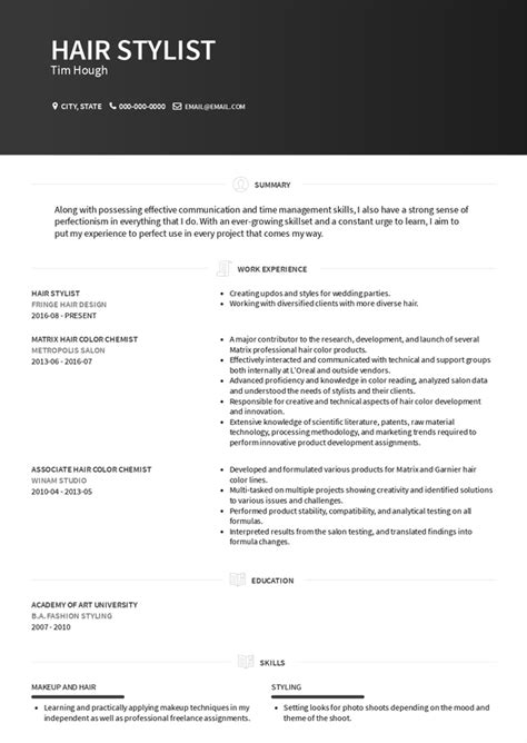 Classic Hair Stylist Resume Template