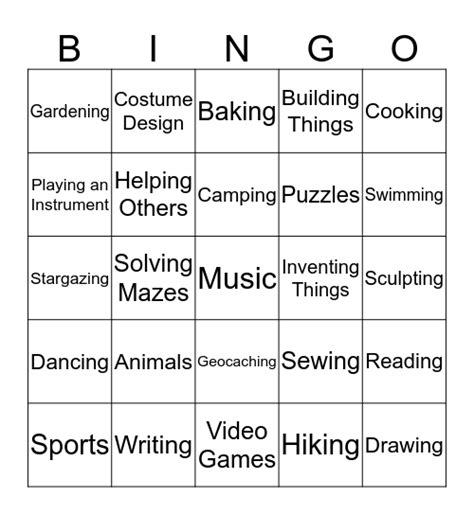 Classic Interest Bingo for getting to know people