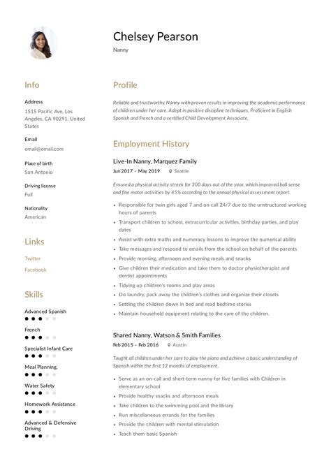 classic nanny resume template example