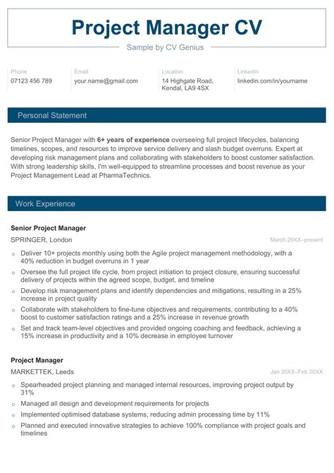 Classic Project Manager CV Template