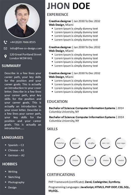 Classic two-column CV template design