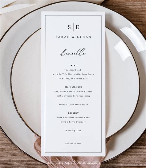 Classic Wedding Menu Card Design