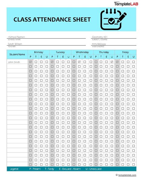 Classroom Attendance Sheet