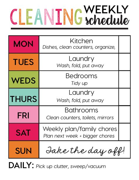 Cleaning and Laundry Schedule Template