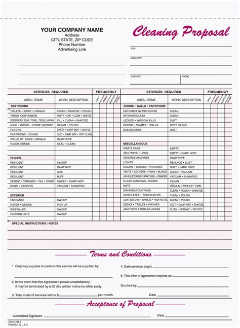 Cleaning Bid Template Example