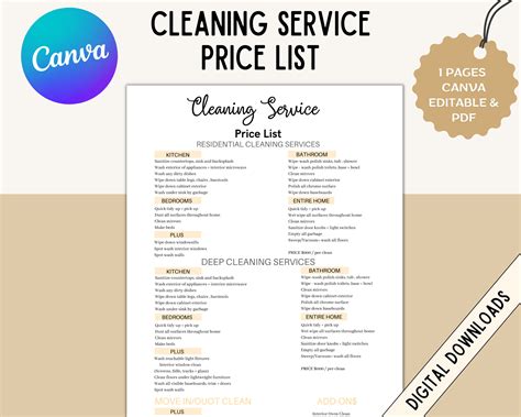 Cleaning Business Price List Template