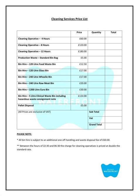 Cleaning Business Price List Template Best Practices