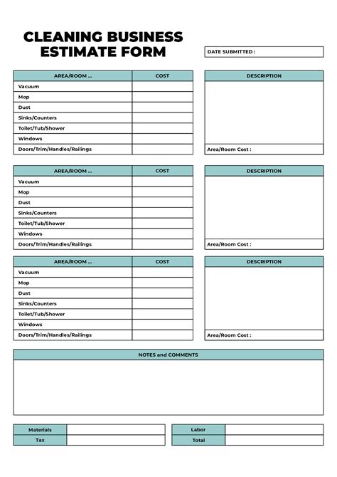 Cleaning Estimate Form Excel Template