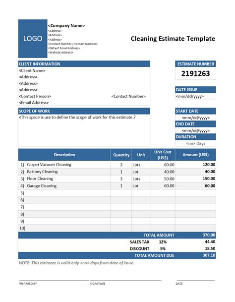 Cleaning Estimate Template PDF