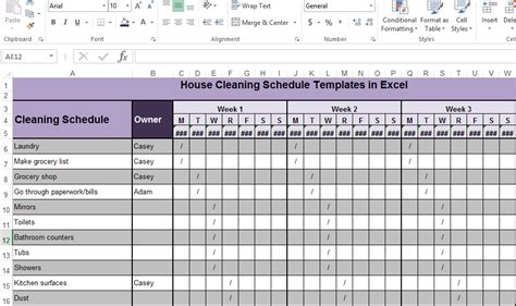 Cleaning schedule excel example