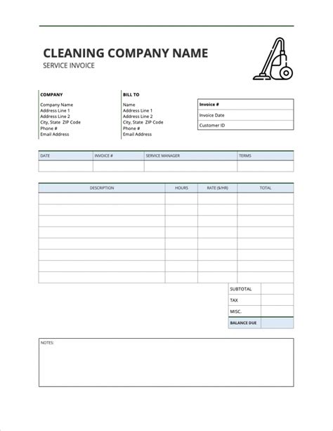 Cleaning Service Invoice Template Excel