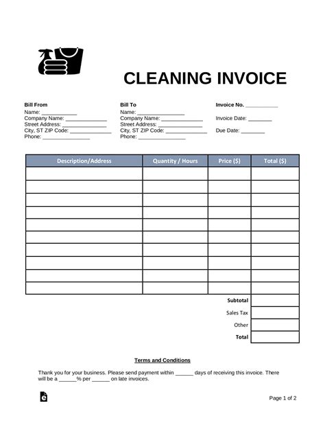 Cleaning Service Invoice Template Excel Design