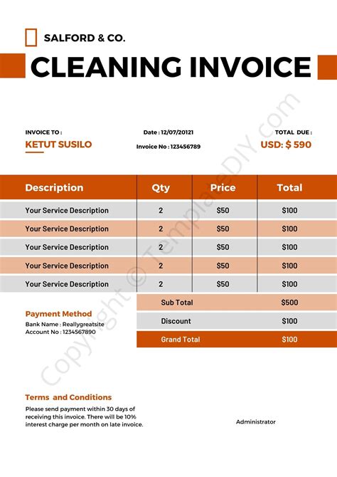 Cleaning Service Invoice Template with Tax ID Number