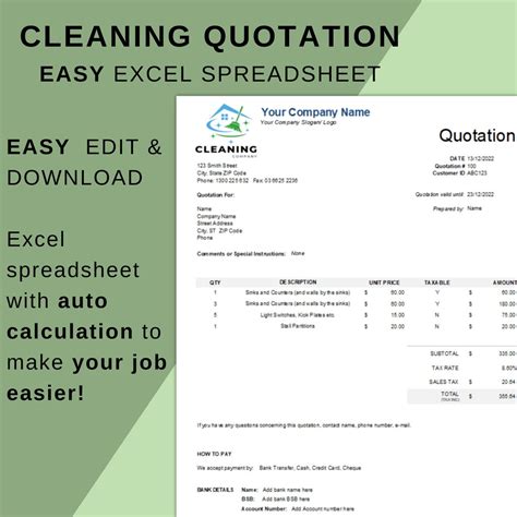 key elements of a cleaning service quotation template